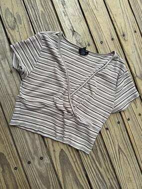 Rue21 Striped Ribbed Wrap Crop Top Brown White Size M